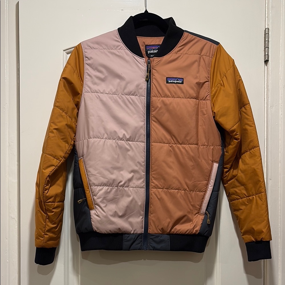Patagonia Colorblock Bomber Jacket in Pink, Tan & Mustard